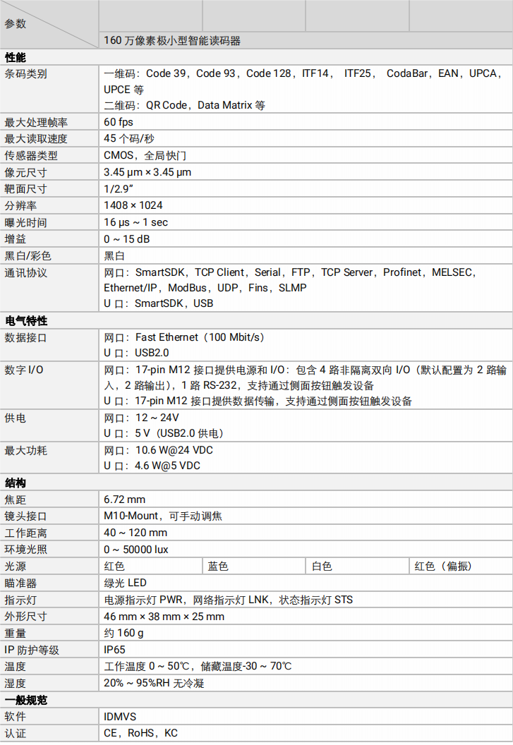 ？？？？？？礛V-RD716-2智能读码器参数图